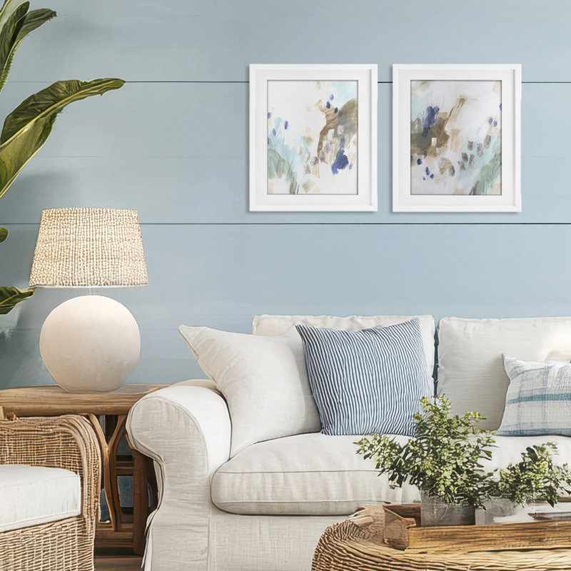 Crystalline Plaster Abstract 2pc Framed Print Under Glass Set, design by June Erica Vess, 16" H x 13" W, Coastal White Frame