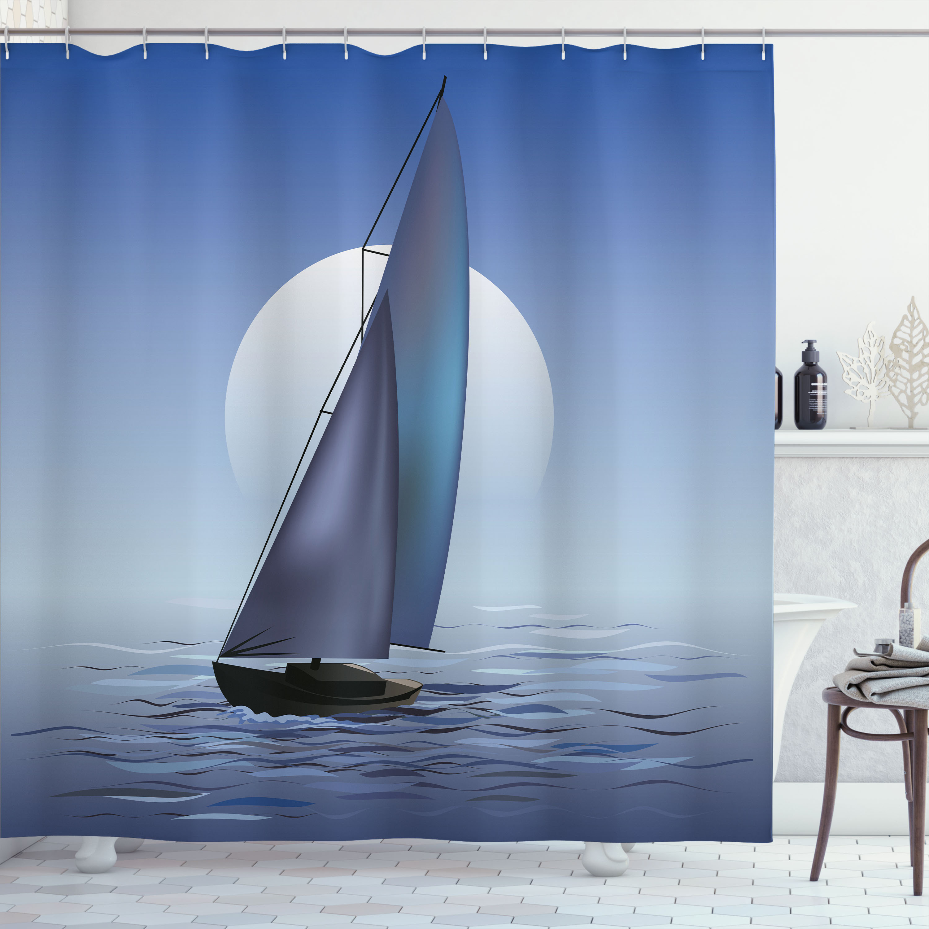 East Urban Home Girdler Nautical Shower Curtain Sail Boat Wavy Serene ...