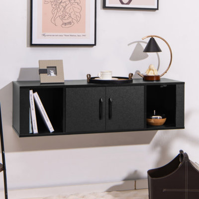 Wall Mounted Floating 2 Door Desk Hutch Storage Shelves for Kitchen and Living by Ebern Designs
