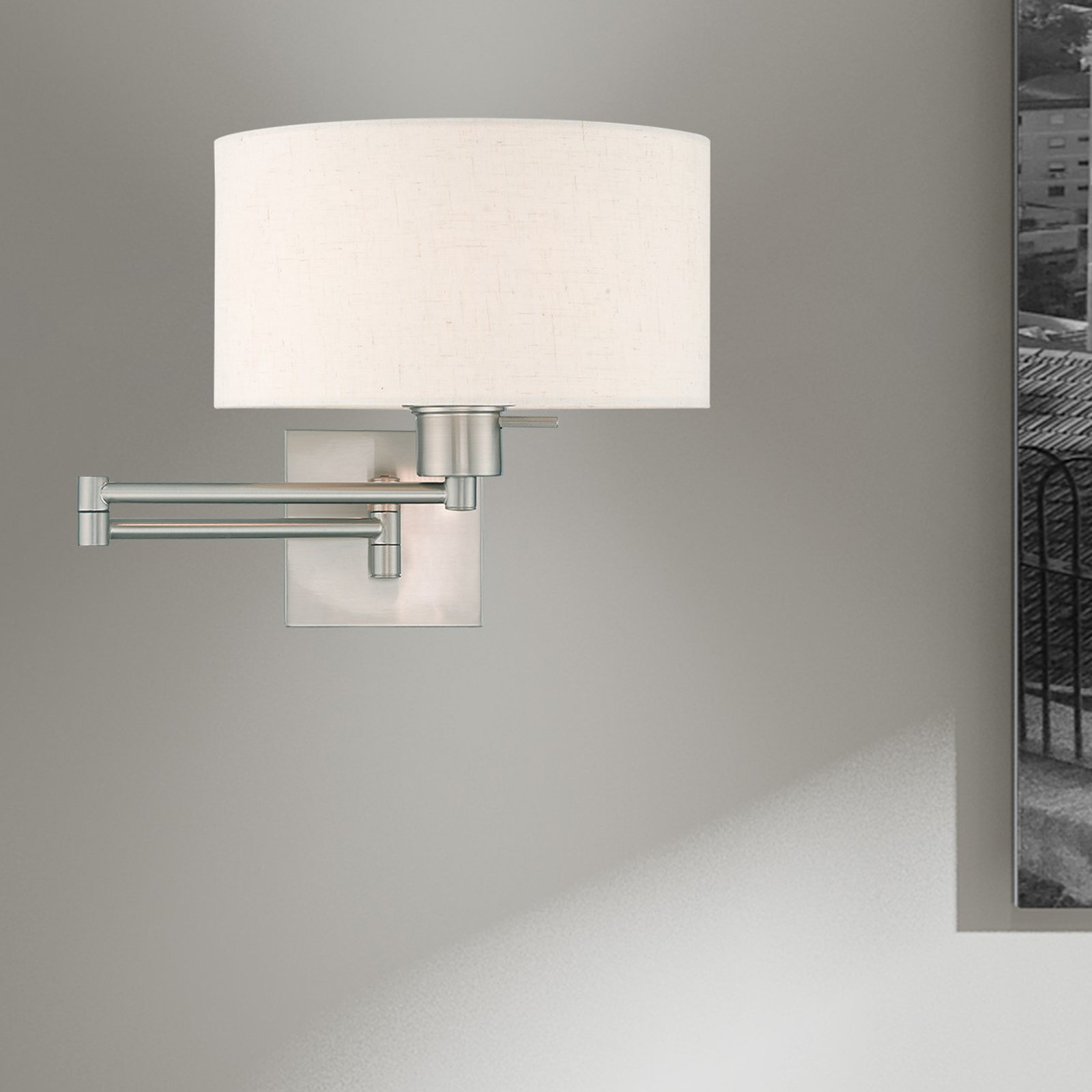 Kevyn Single Light Dimmable Swing Arm Sconce, Brushed Nickel, Oatmeal