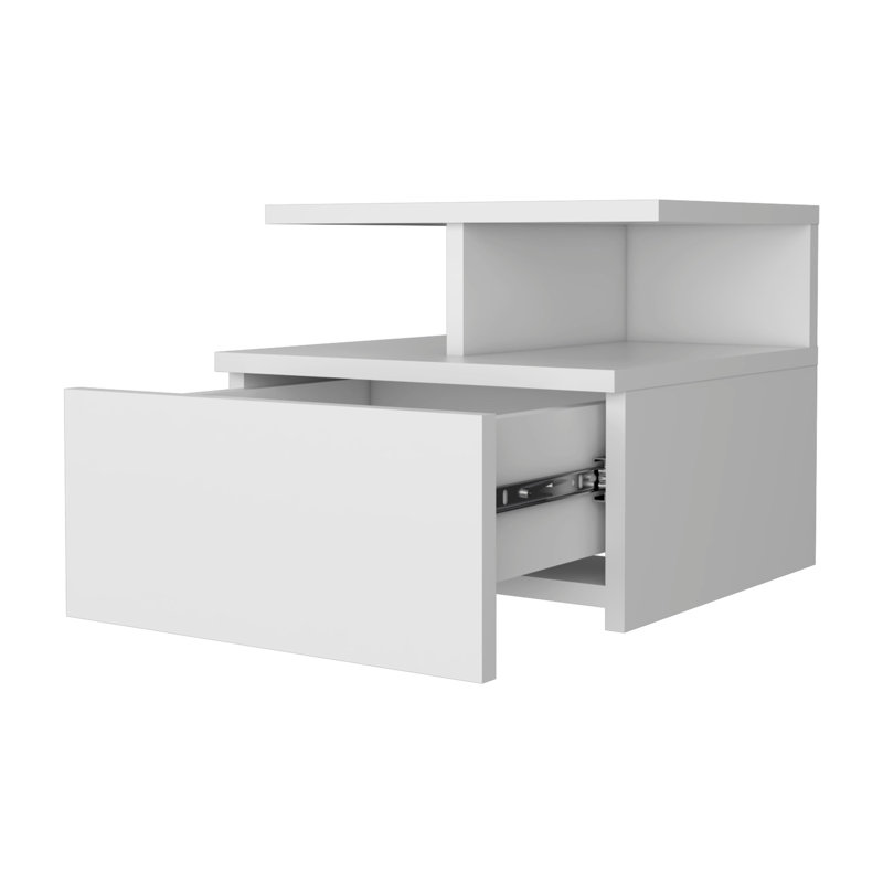 Floating Nightstand, One Drawer, White