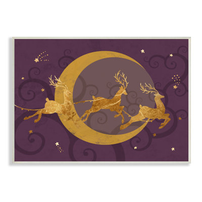 Renne survolant un croissant de lune, ciel de Noël surdimensionné, art numérique sur toile Giclée par Daphne Polselli