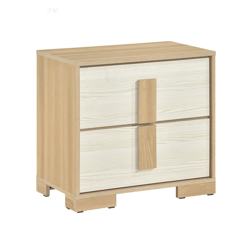 Table de chevet de rangement contemporaine à 2 tiroirs avec finition en mélamine durable, parfaite pour les chambres à coucher modernes et l'organisation efficace.