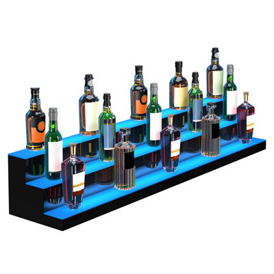Tablette 60 pouces pour bouteilles de boissons alcoolisées à 3 marches, acrylique multicolore, 60 perles de lampe pour un superbe éclairage, 7 couleurs statiques et 22 couleurs dynamiques, télécommande intelligente, modes de bricolage, 1 4H