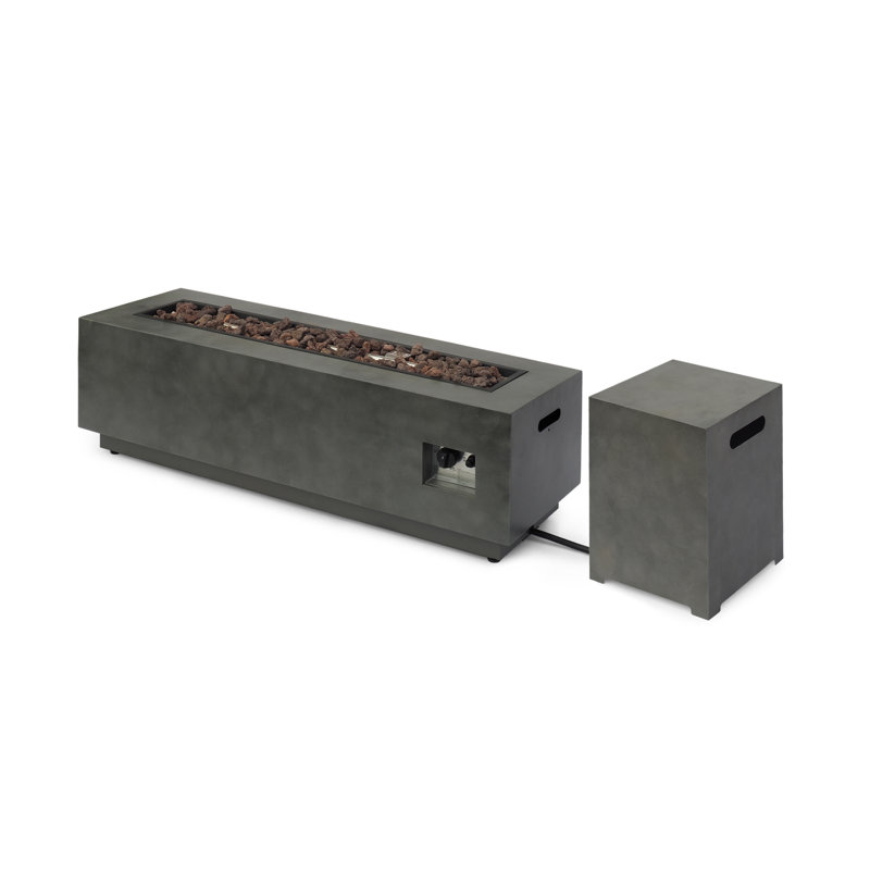 Jair 15" H x 48" W Iron Propane Outdoor Fire Pit, Concrete