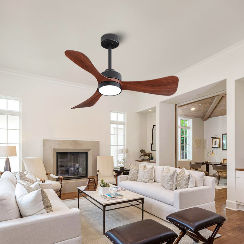 42 In. 3 Abs Blades Indoor Ceiling Fan With Light Kit And Remote, Black, Walnut