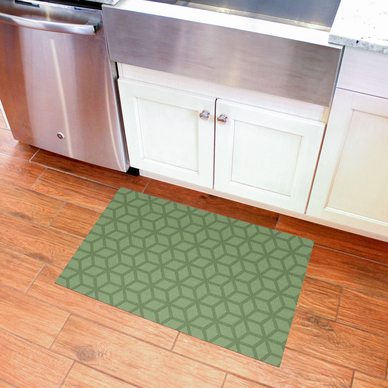 Un-Rug Cubics Rube Low Profile Kitchen Mat by Matterly, Rectangle 2' x 3', Green