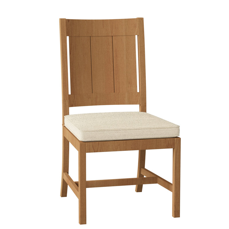 Croquet Patio Dining Side Chair with Cushions, Natural Teak, Dove Sunbrella® Linen, Welt