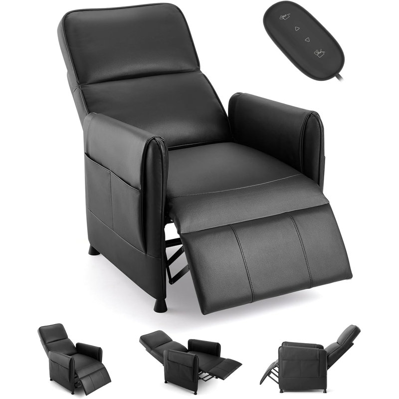 Electric Recliner Chair, Recliner Chair For Adults With Remote Control And Side Pockets, Electric Adjustable PU Leather Recliners Home Seating For Living Room, Black