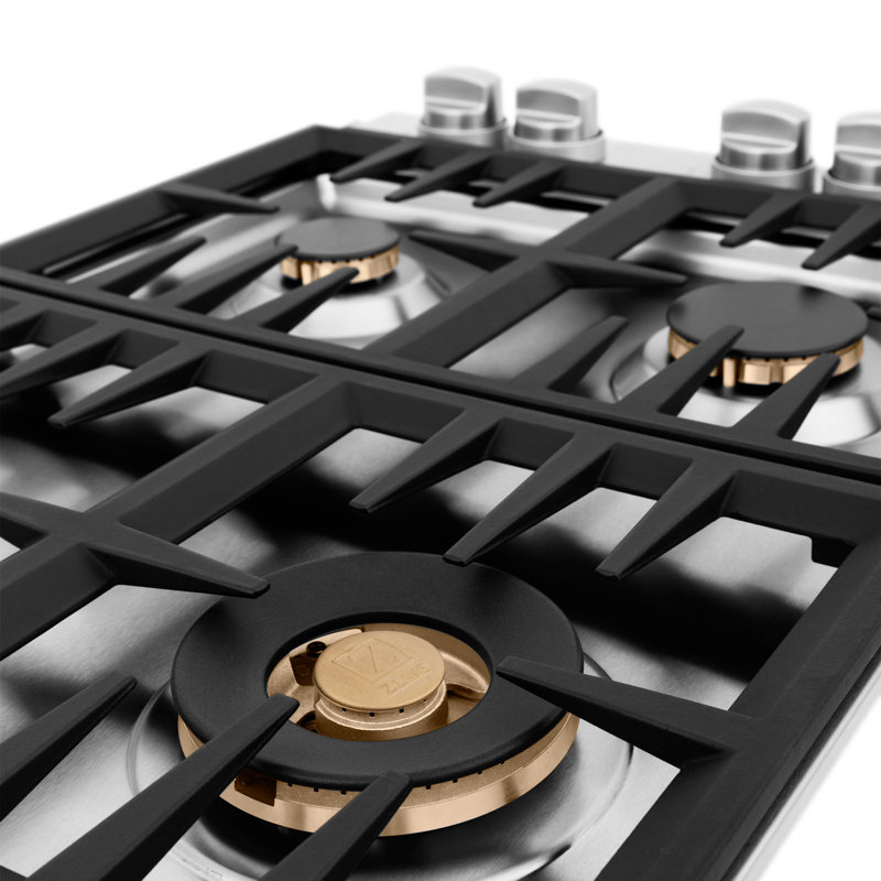 ZLINE 30 in. Gas Cooktop with 4 Burners, Stainless Steel with Brass Burners