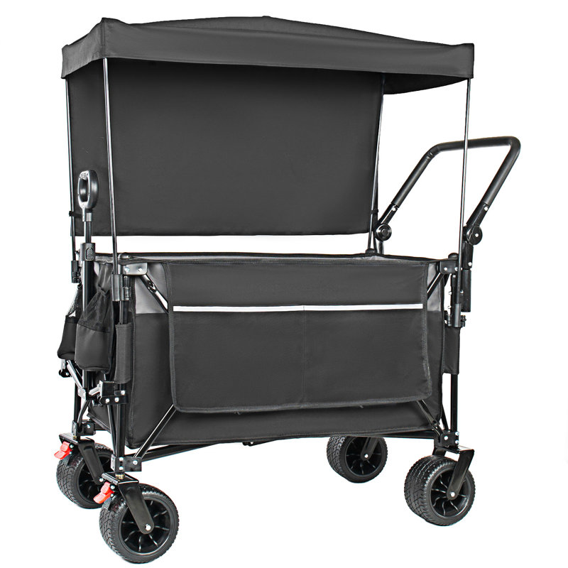 Multi-Functional Outdoor Push-Pull Folding Wagon Cart With Rotating Handle And Canopy