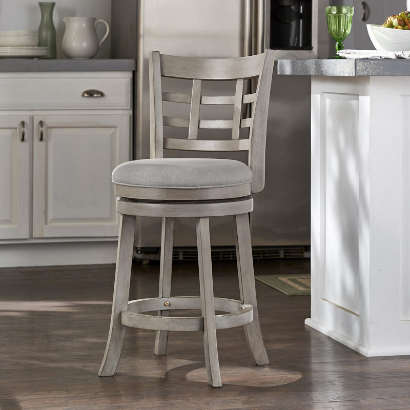 Tabouret pivotant Aria, Tabouret de comptoir (siège d'une hauteur de 24,3, Gris antique, Lin gris