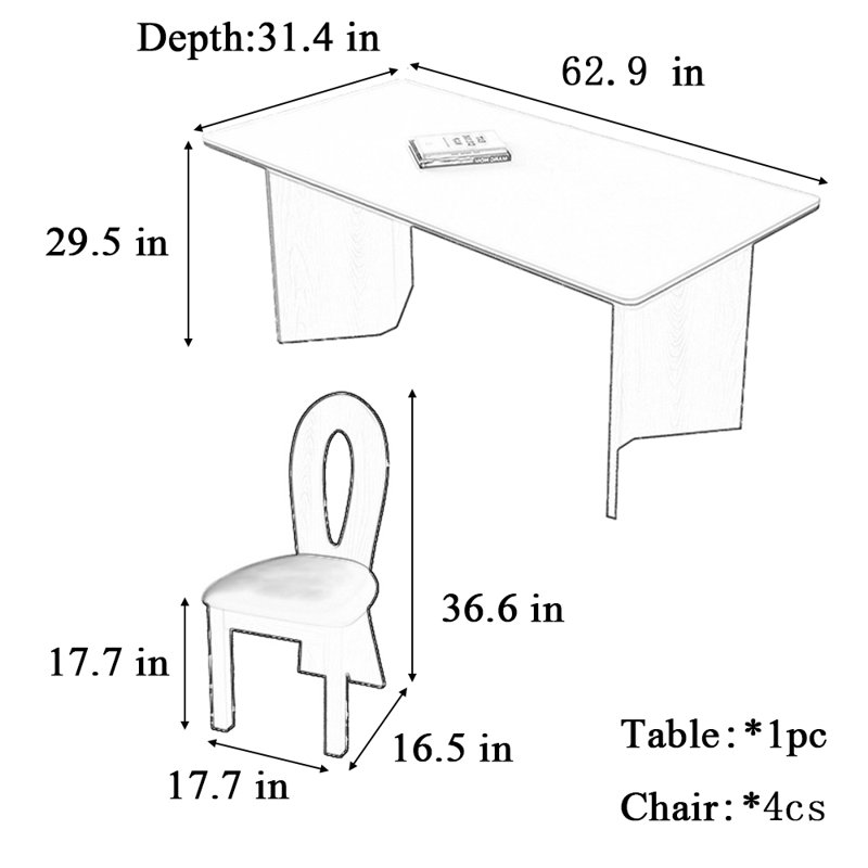 Ensemble de salle à manger Haneefa 31,4 W, H 29,5 po x L 62,9 po x l 31,4 po