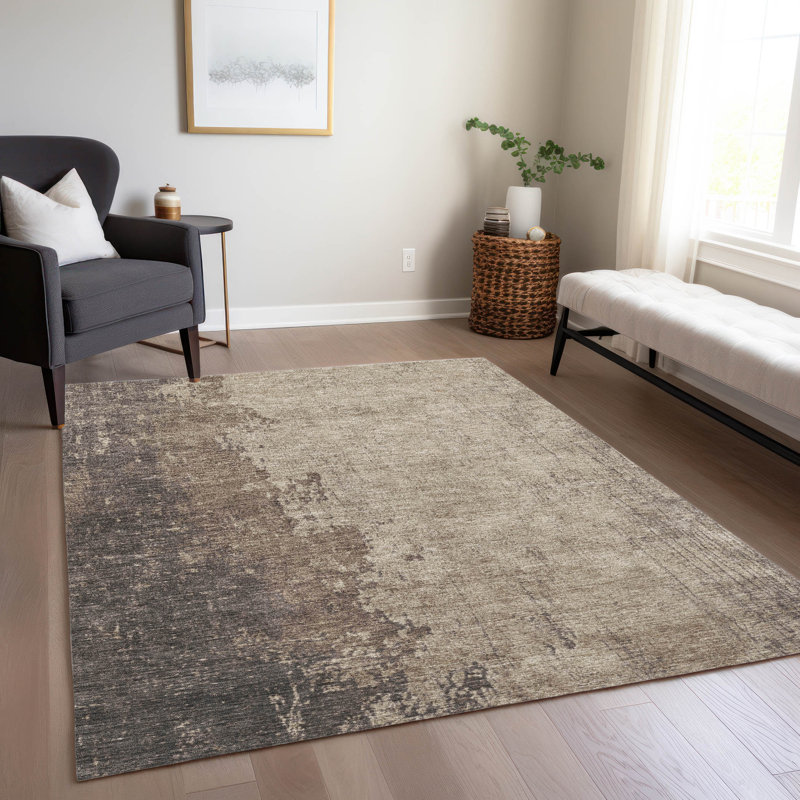 Tapis taupe Xhevrie intérieur / extérieur lavable à la machine, Rectangle 2 pi 6 po x 3 pi 10 po