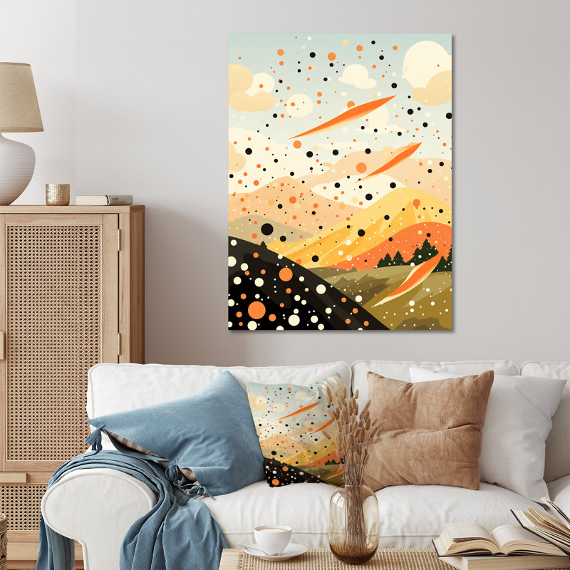 «Yellow and Orange Mystical Mountains», art mural fantastique en métal, H 40 po x l 30 po x P 1,5 po