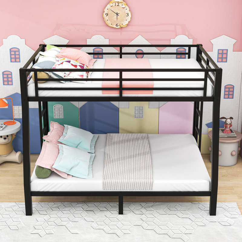 Metal Bunk Bed With Dual Ladders And Guardrails, Noise-Reduced Design, Full XL Over Queen