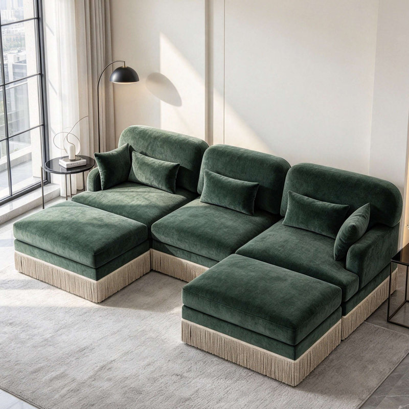 Canapé à 3 places Wilroy Chenille Leopard, H 34,6 po x l 100,3 po x P 55,5 po, Vert foncé