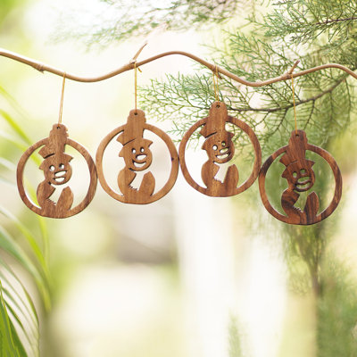 3.9'' Wood People Finial Ornament