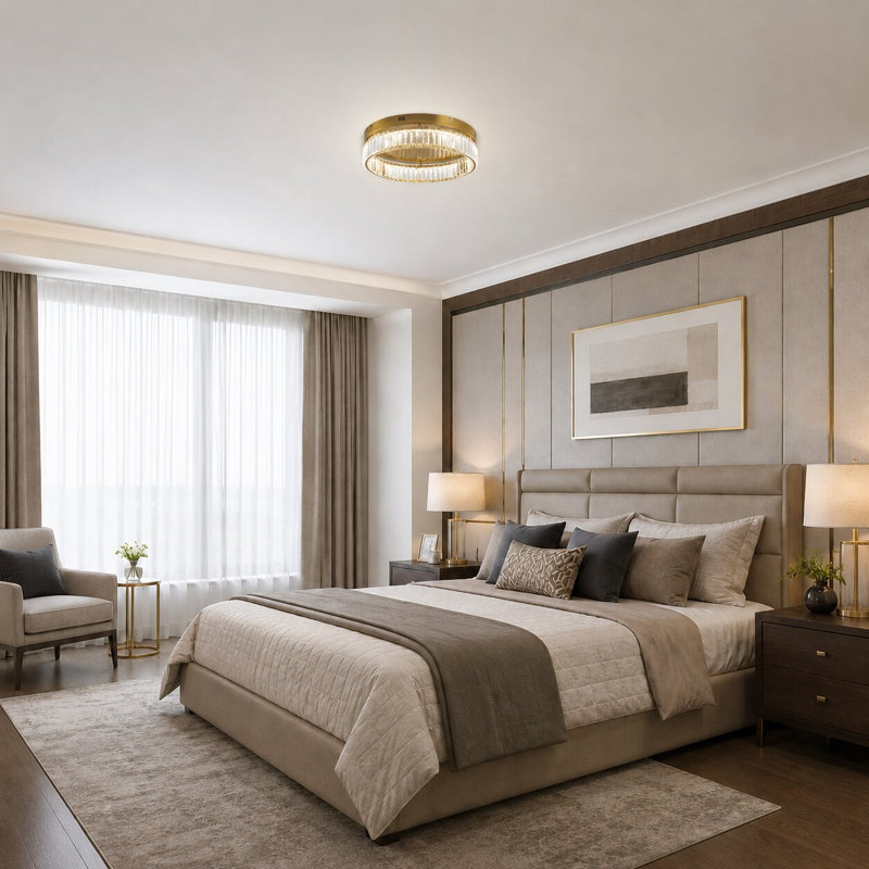 Modern LED Round Crystal Flush Mount , 4.37" H x 20" W x 20" D, Brass