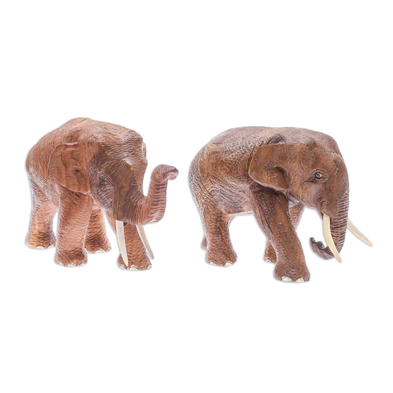 Elephant Buddies Wood Sculptures (Pair)
