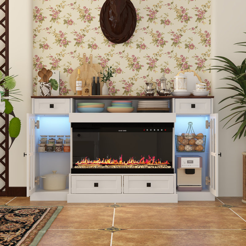 Mixed Colour Sideboard Buffet Cabinet With LED Lights And Fireplaces