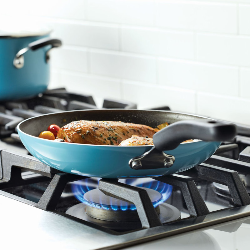 Aqua Aluminum Nonstick 15-Piece Cookware Set with Kitchen Tools