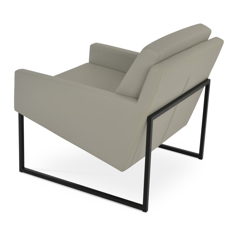 Fauteuil Nova en métal noir, Cuirette gris pâle