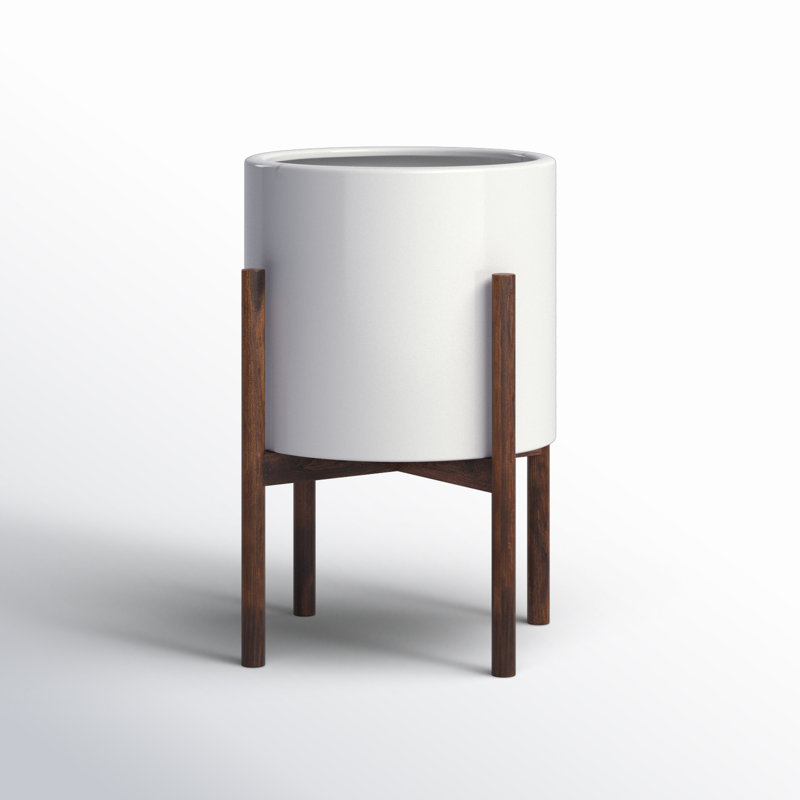 Isabelle Handmade Pot Planter, White/Dark Walnut, 23" H X 15.5" W X 15.5" D