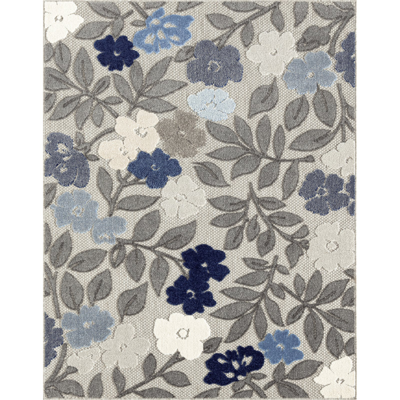 Floral Flatweave Water Resistant Indoor Outdoor Rugs for Patios, Deck, Porch or Entryway, Rectangle 5'3" x 7'3"