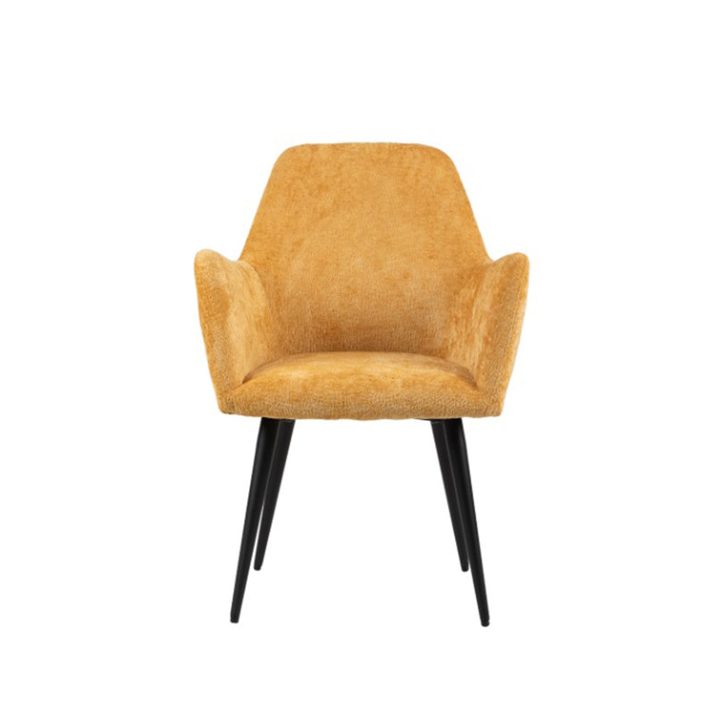 Berlin Modern Upholstered Dining Chair with Black Metal Legs, Yellow