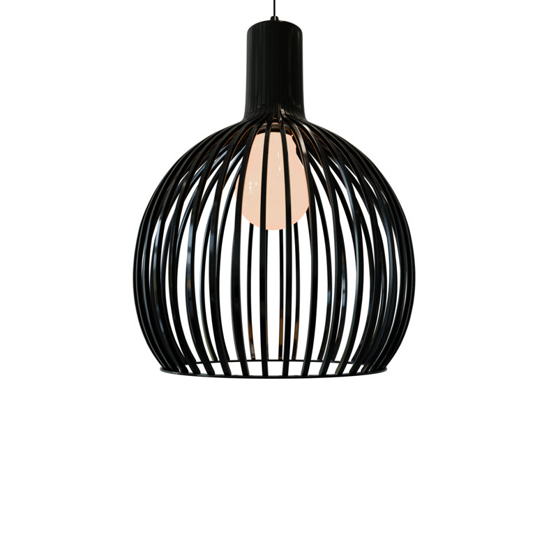 Modern Open Cage Ceiling Pendant Light with E27 LED Bulb Compatibility – Minimalist Lampshade Design, Black, Matte Black