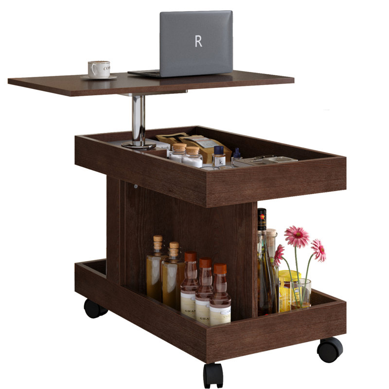 Petite table basse avec roulettes, table d'appoint multifonctionnelle rotative à 360 °, table de bout roulante avec compartiment de rangement, table de chevet mobile pour le salon, la chambre et le mobilier de maison
