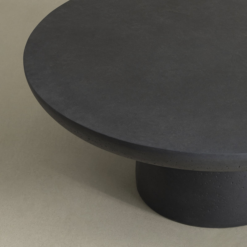 Table basse ronde moderne en béton de 31,5 po Almendarez entièrement assemblée, H 13,39 po x L 31,5 po x l 31,5 po, Noir