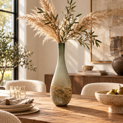 Grand vase de plancher décoratif en verre art 21 pouces avec finition texturée ivoire et gris
