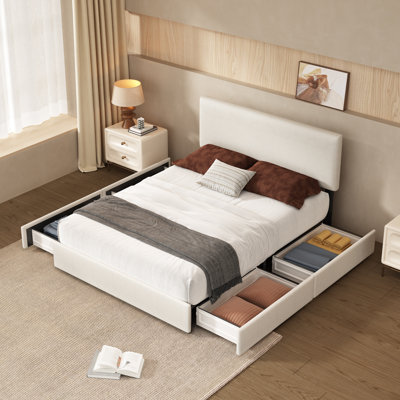 4 Drawers Storage Upholstered Bed