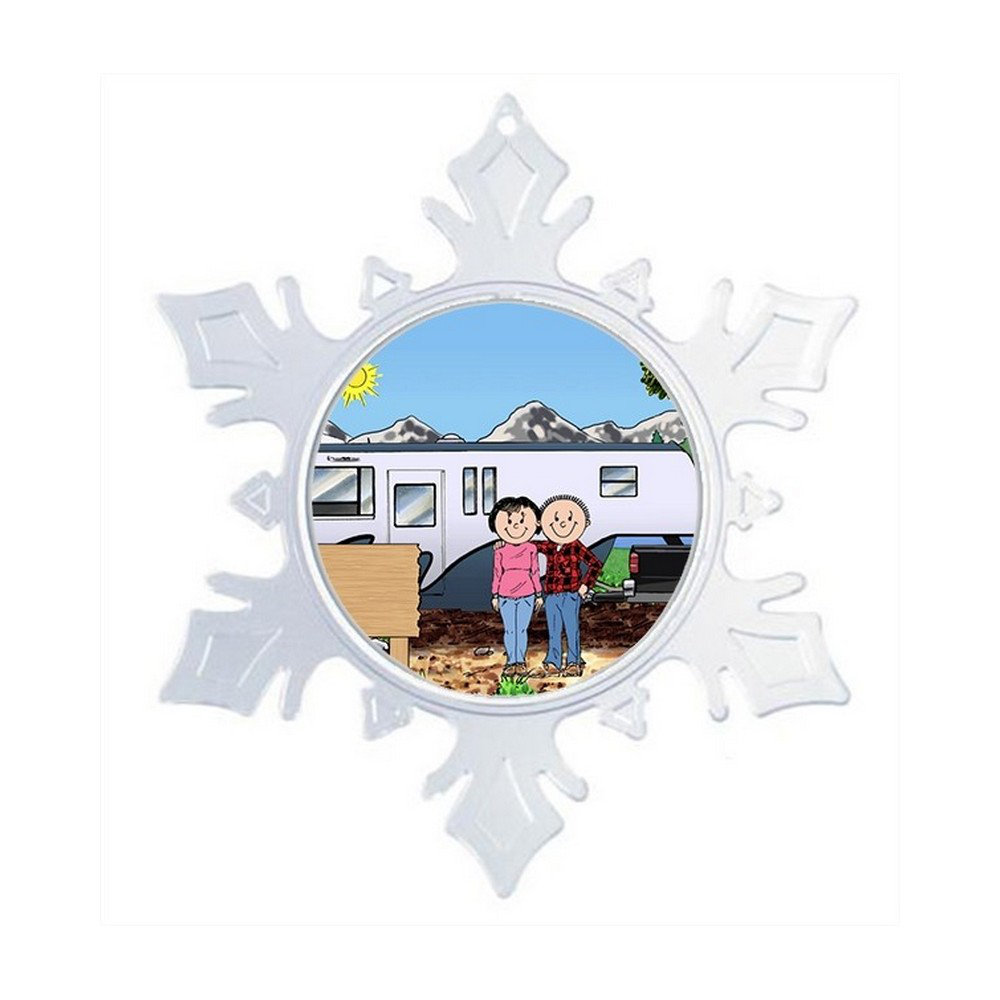 Personalized Friendly Folks Cartoon Snowflake RV Lovers Fifth Wheel Trailer Christmas Holiday Shaped Ornament The Holiday Aisle® 