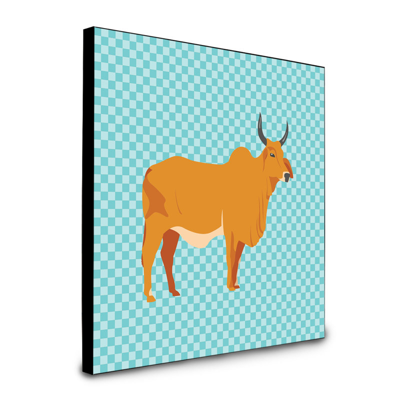 « zebu indicine cow check », art encadré Alfani, bleu