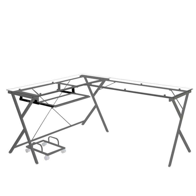 Bureau d'ordinateur en L Photiades, Transparent / gris