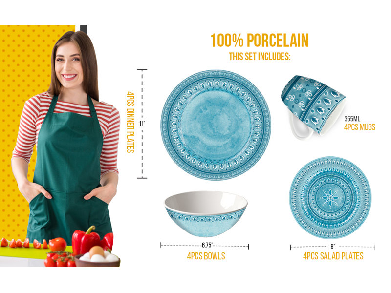 Service de vaisselle en porcelaine Bungalow Rose Shyleen - Service pour 4