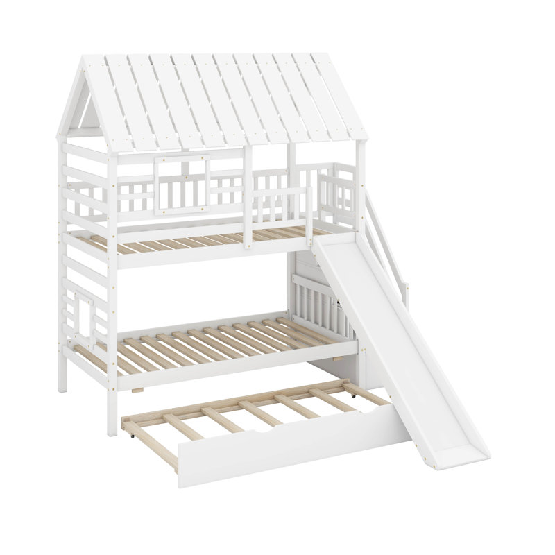 Twin Over Twin Bunk Bed With Trundle, White