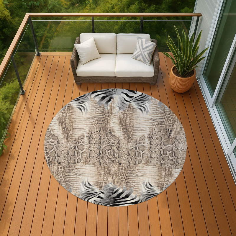 Machine Washable Indoor/Outdoor Jenning ACN2276 Animal Rug, Rond 8 pi