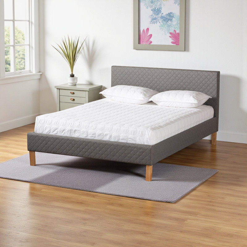 Lit plateforme tapissier très grand Ciena, gris, H 38,65 po x l 78,50 po x L 86,41 po, Très grand