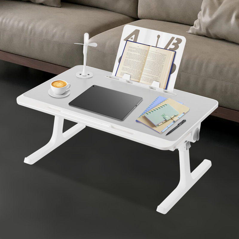 Foldable Rectangular Bed Laptop Tray Adjustable Height, Gray/White