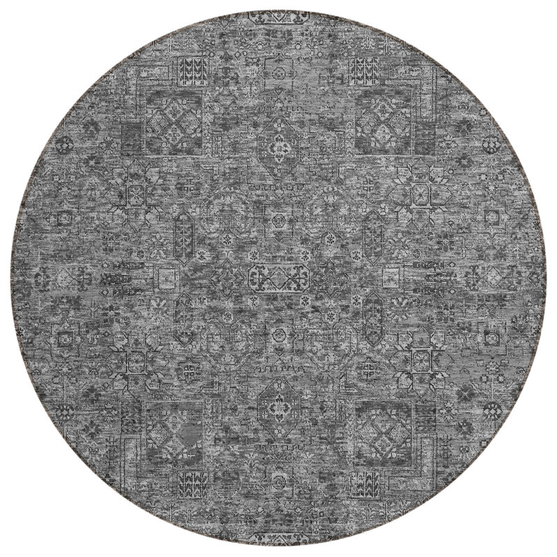Everlee Flatweave Machine Washable Abstract Indoor / Outdoor Rug, Round 8'
