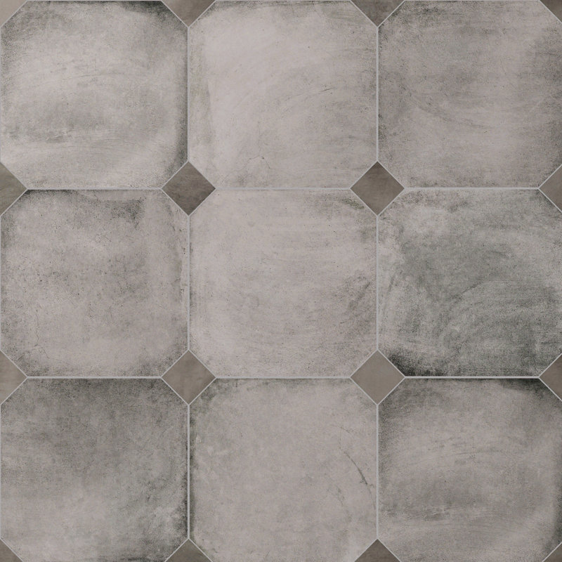 Laverton Octagon W/Taco 7-7/8 In. X 7-7/8 In. Porcelain Floor And Wall Tile, Light Gray/Dark Gray