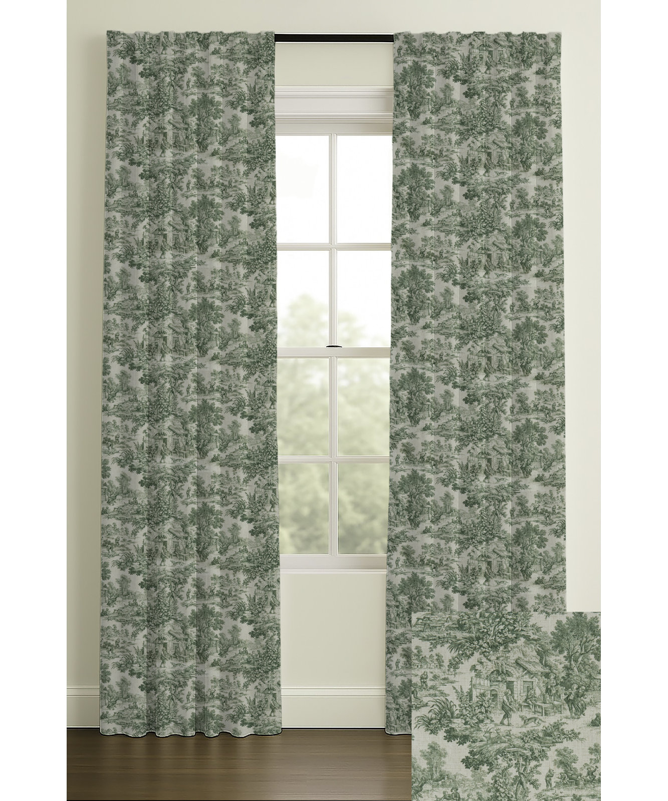 Rod Pocket/Back Tab Blackout Lining Toille Print, Blue, 50" W x 132" L, Single Lining