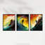 Surfing At Sunset Bright Action Seascape Aesthetic - 3 Piece No Frame Print Set-190462392