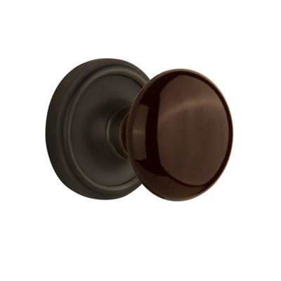 Brown Porcelain Interior Mortise Door Knob with Classic Rosette