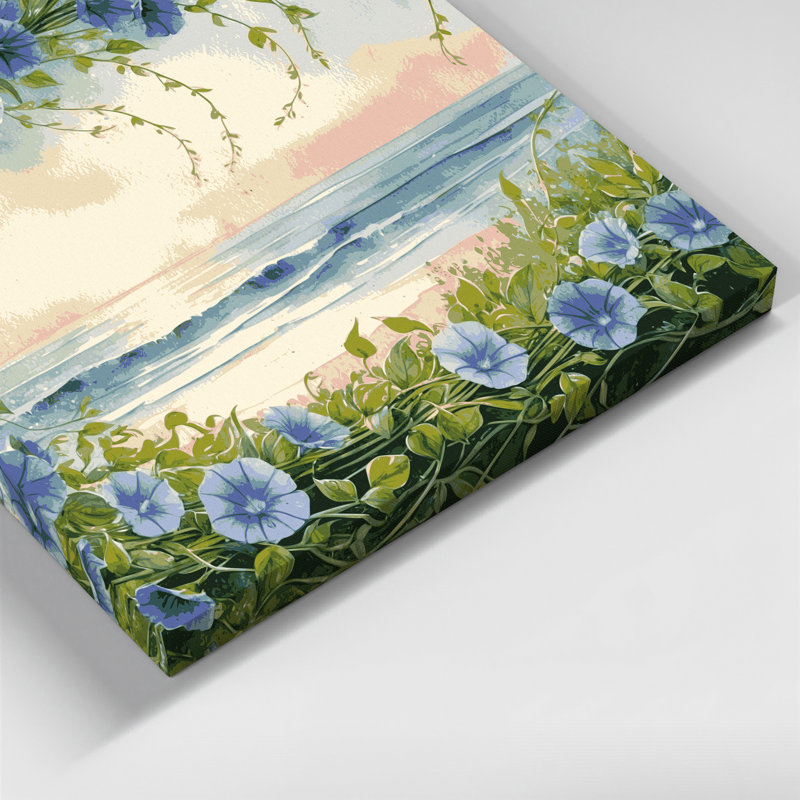 «Coastal Beach Morning Glory», art mural sur toile grise, H 16 po x l 16 po