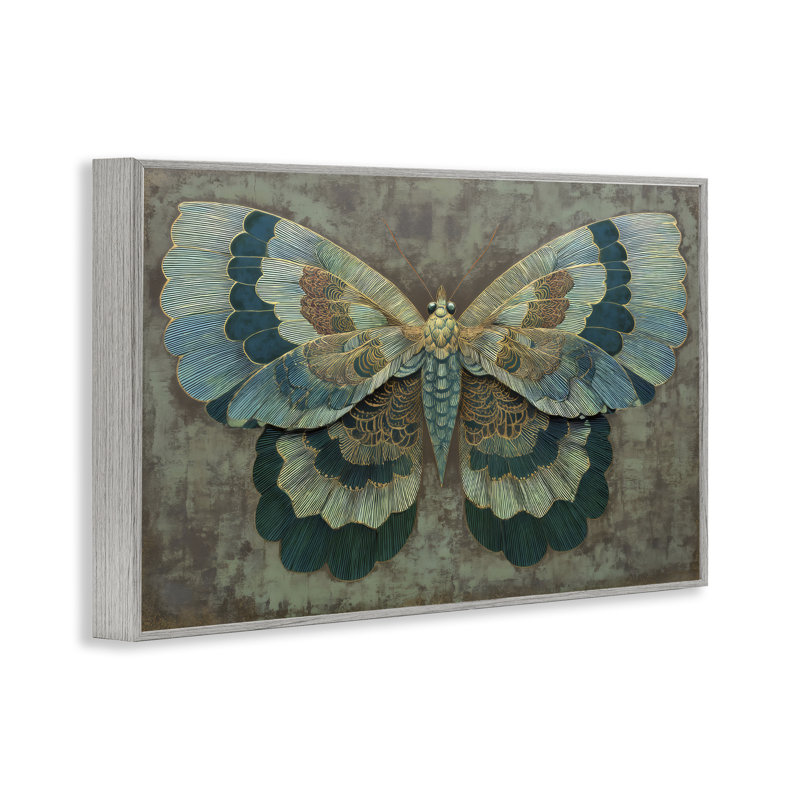 Giclée encadrée papillon doré, design par Petal Prints Design, 16 x 24, Farmhouse Grey Giclee Framed